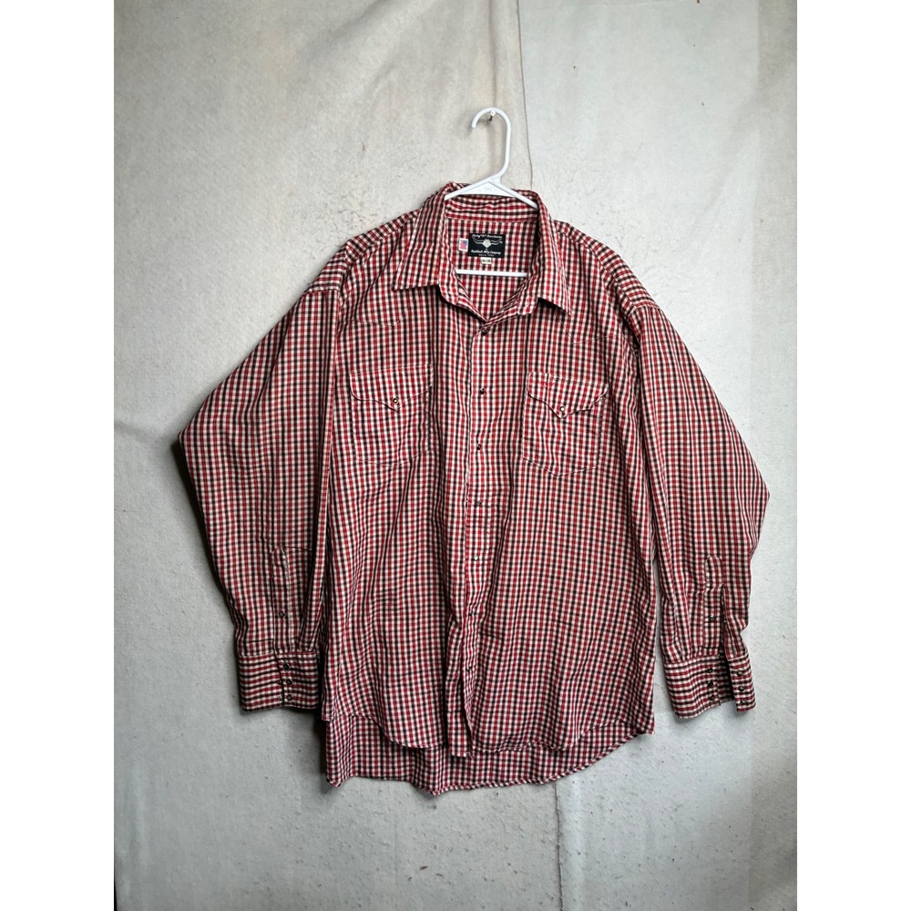 Flying R Ranchwear Mens Red Black Gingham Plaid Western Pearl Snap Shirt 18.5x36